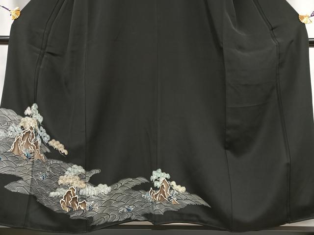 平和屋着物■豪華黒留袖　立波松文　正絹　逸品　AABA3218oa
