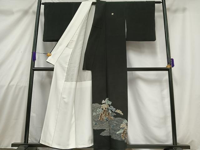 平和屋着物■豪華黒留袖　立波松文　正絹　逸品　AABA3218oa