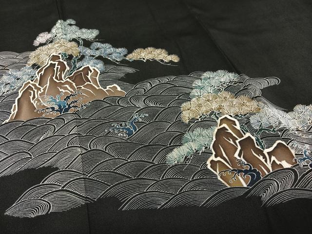 平和屋着物■豪華黒留袖　立波松文　正絹　逸品　AABA3218oa