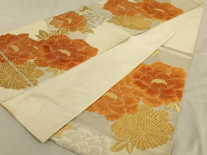 平和屋着物◎六通柄袋帯　唐織　草花文　金銀糸　正絹　逸品　AABA3242ou