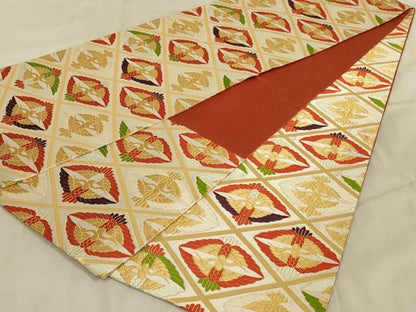 平和屋着物◎全通柄袋帯　唐織　双鶴文　金糸　正絹　逸品　AABA3269ou