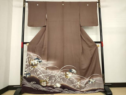 平和屋着物●豪華色留袖　駒刺繍　飛鶴吉祥花文　暈し染め　金彩　正絹　逸品　AABA3285ck