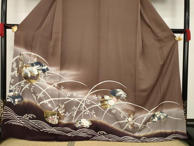 平和屋着物●豪華色留袖　駒刺繍　飛鶴吉祥花文　暈し染め　金彩　正絹　逸品　AABA3285ck