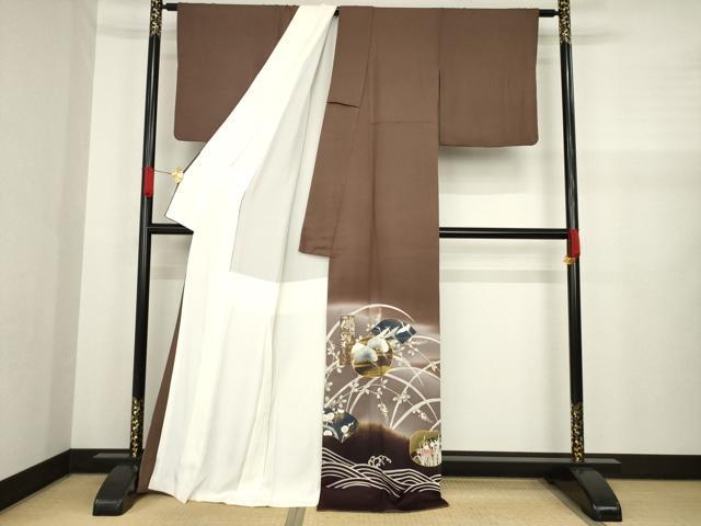 平和屋着物●豪華色留袖　駒刺繍　飛鶴吉祥花文　暈し染め　金彩　正絹　逸品　AABA3285ck