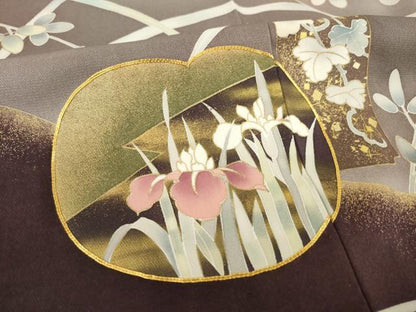 平和屋着物●豪華色留袖　駒刺繍　飛鶴吉祥花文　暈し染め　金彩　正絹　逸品　AABA3285ck