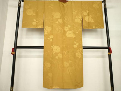 平和屋着物●長襦袢 袷 流水花地紋 狐色 広衿仕立て 正絹 逸品 AABA3295ck