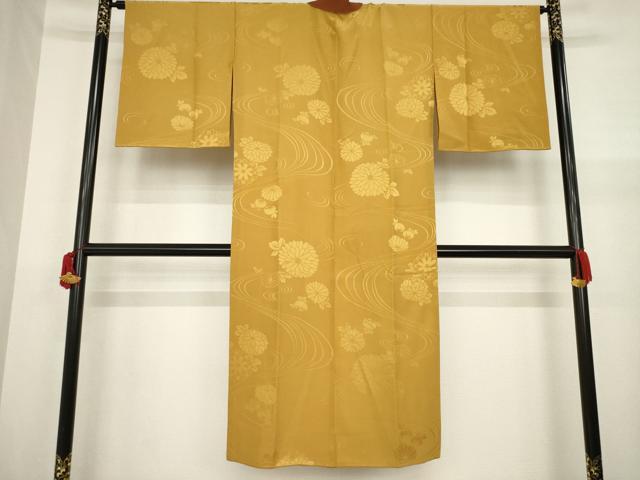 平和屋着物●長襦袢 袷 流水花地紋 狐色 広衿仕立て 正絹 逸品 AABA3295ck