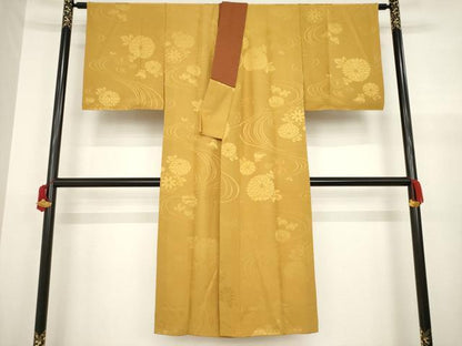 平和屋着物●長襦袢 袷 流水花地紋 狐色 広衿仕立て 正絹 逸品 AABA3295ck