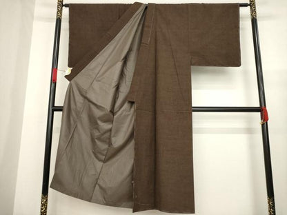 平和屋着物●男性　結城紬　アンサンブル　色無地　赤墨色　正絹　逸品　未使用　AABA3301ck
