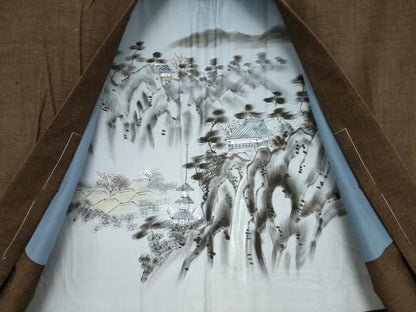 平和屋着物●男性　結城紬　アンサンブル　色無地　赤墨色　正絹　逸品　未使用　AABA3301ck