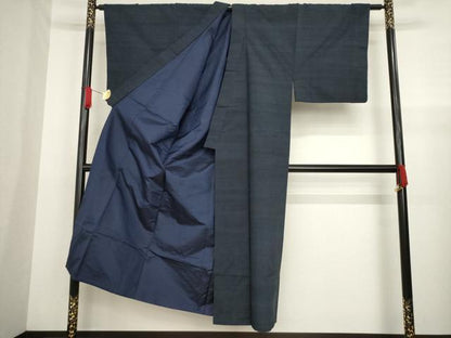 平和屋着物●男性 紬 アンサンブル 色無地 青褐色 正絹 逸品 AABA3305ck