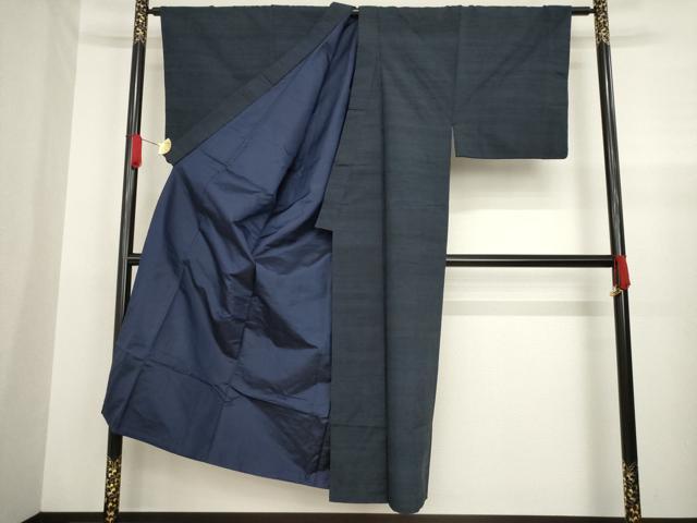 平和屋着物●男性 紬 アンサンブル 色無地 青褐色 正絹 逸品 AABA3305ck