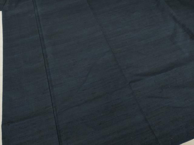 平和屋着物●男性 紬 アンサンブル 色無地 青褐色 正絹 逸品 AABA3305ck
