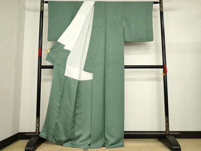 平和屋着物●上質な色無地　柳煤竹色　正絹　逸品　AABA3319ck