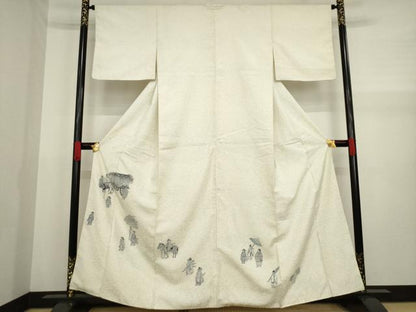 平和屋着物●紬 色留訪問着 人物文 正絹 逸品 AABA3320ck