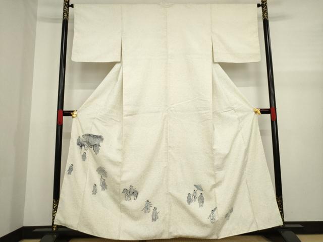 平和屋着物●紬 色留訪問着 人物文 正絹 逸品 AABA3320ck