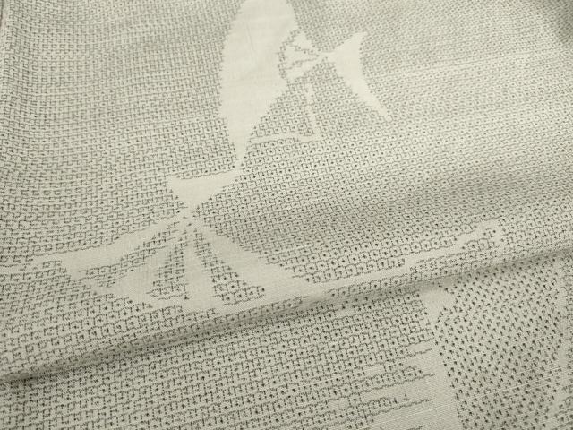 平和屋着物●結城紬 100亀甲 舞扇文 正絹 逸品 AABA3334ck