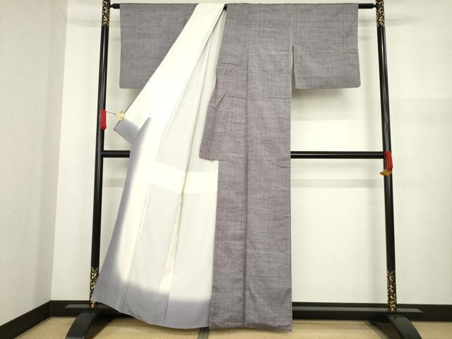 平和屋着物●上質な紬 霞文 鳩羽鼠色 正絹 逸品 AABA3348ck