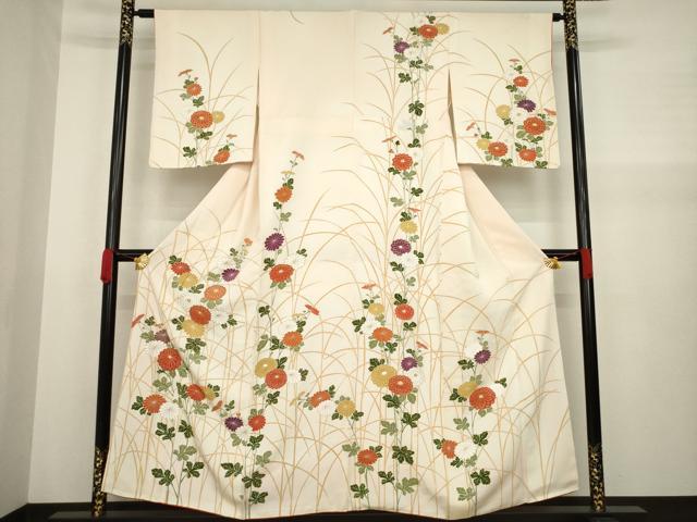 平和屋着物●訪問着 駒刺繍 草花文 金彩 正絹 逸品 AABA3357ck