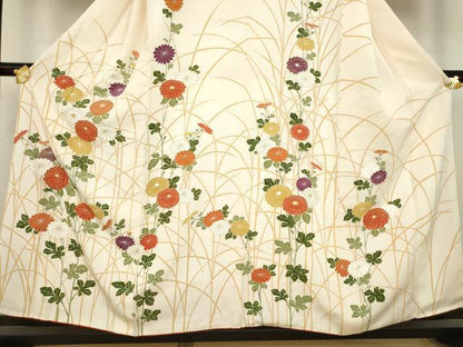 平和屋着物●訪問着 駒刺繍 草花文 金彩 正絹 逸品 AABA3357ck