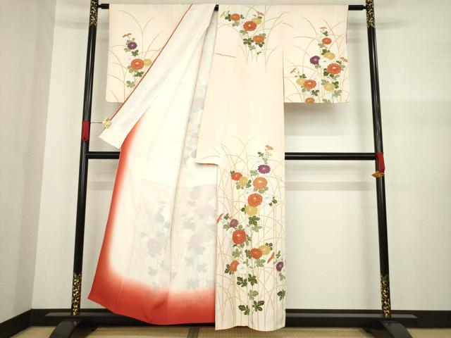 平和屋着物●訪問着 駒刺繍 草花文 金彩 正絹 逸品 AABA3357ck