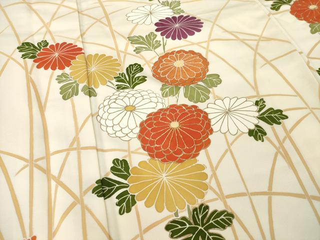 平和屋着物●訪問着 駒刺繍 草花文 金彩 正絹 逸品 AABA3357ck