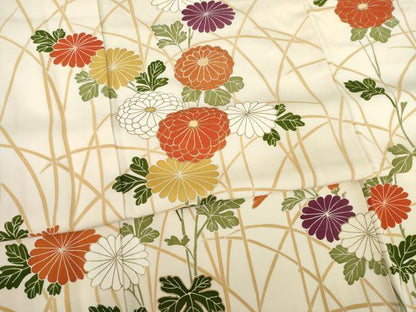 平和屋着物●訪問着 駒刺繍 草花文 金彩 正絹 逸品 AABA3357ck