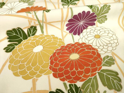 平和屋着物●訪問着 駒刺繍 草花文 金彩 正絹 逸品 AABA3357ck