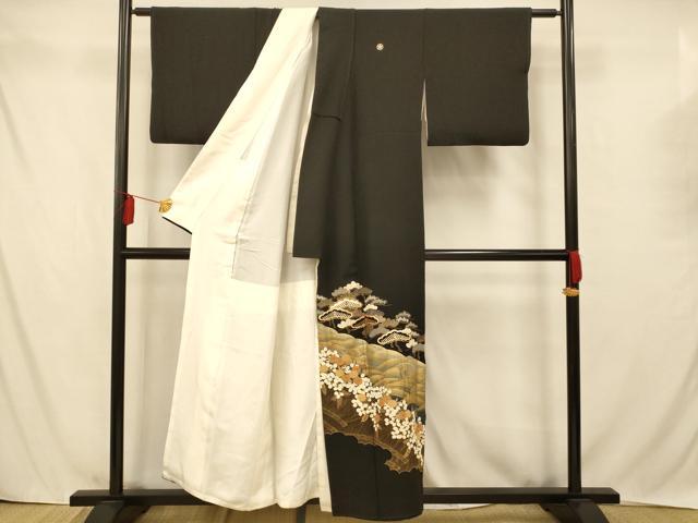 平和屋着物■豪華黒留袖　駒刺繍　流水草花文　暈し染め　金彩　正絹　逸品　AABA3604fw
