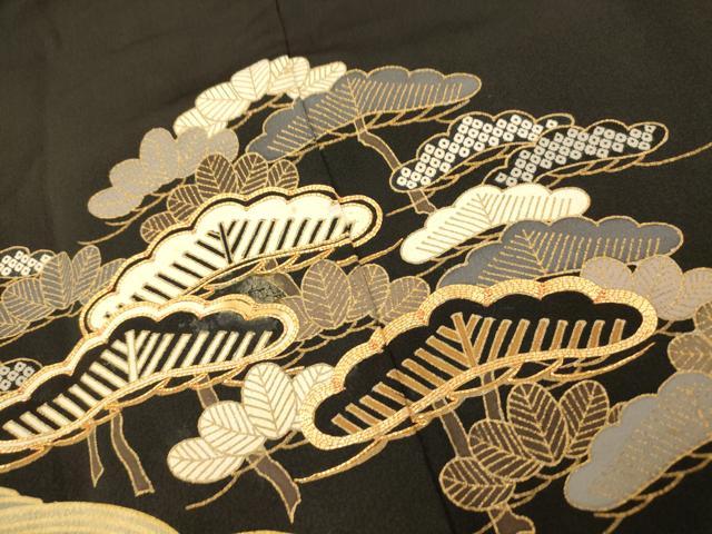 平和屋着物■豪華黒留袖　駒刺繍　流水草花文　暈し染め　金彩　正絹　逸品　AABA3604fw