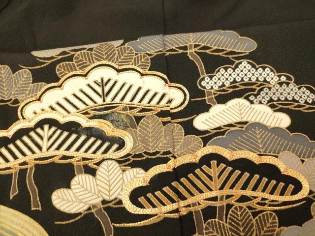平和屋着物■豪華黒留袖　駒刺繍　流水草花文　暈し染め　金彩　正絹　逸品　AABA3604fw