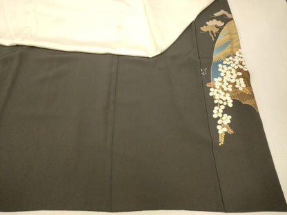 平和屋着物■豪華黒留袖　駒刺繍　流水草花文　暈し染め　金彩　正絹　逸品　AABA3604fw