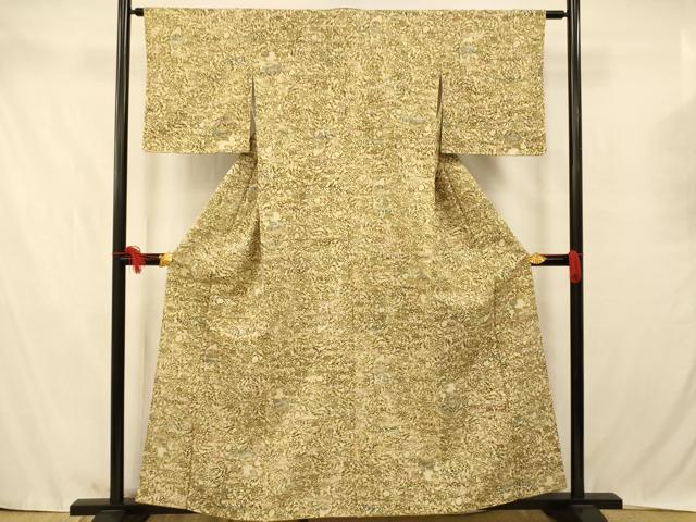 平和屋着物■上質な紬　更紗花文　暈し染め　正絹　逸品　AABA3618fw