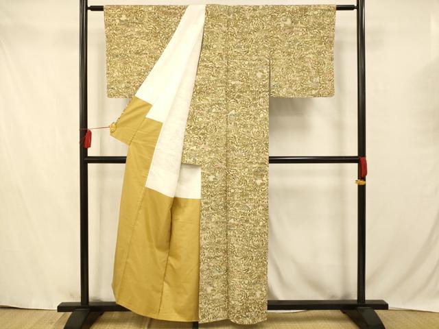 平和屋着物■上質な紬　更紗花文　暈し染め　正絹　逸品　AABA3618fw