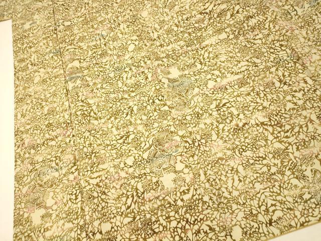 平和屋着物■上質な紬　更紗花文　暈し染め　正絹　逸品　AABA3618fw