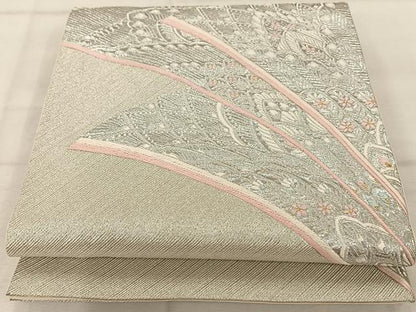 平和屋着物◎六通柄袋帯 唐織 孔雀羽文 銀糸 正絹 逸品 AABA3690tn