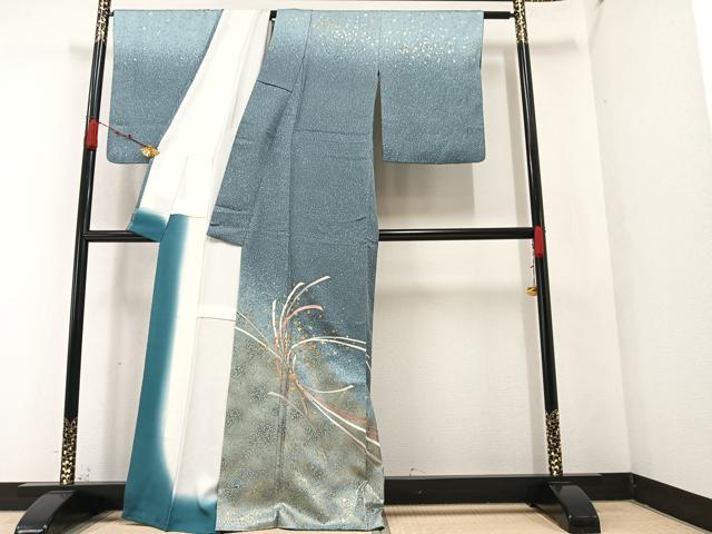 平和屋着物○中嶋まさひろ 蝋彩染作家 訪問着 刺繍 束ね熨斗草花