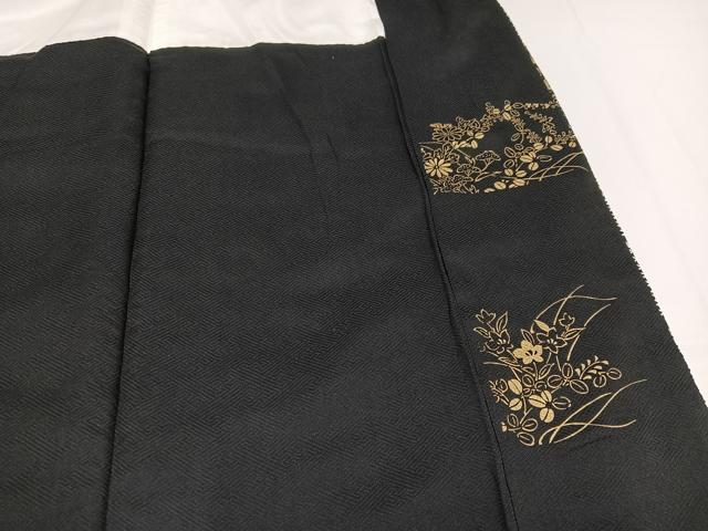 平和屋着物●訪問着　絞り　刺繍　草花文　黒地　金彩　正絹　逸品　AABA3771ph