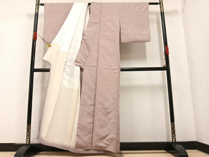 平和屋着物●上質な色無地　草木地紋　枯野色　正絹　逸品　AABA3788ph