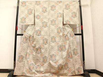 平和屋着物●本場大島紬 白大島 亀甲花文 正絹 逸品 AABA3796ph