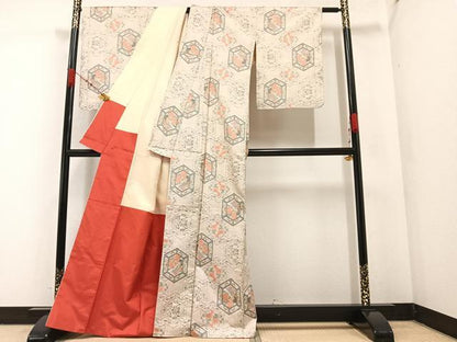 平和屋着物●本場大島紬 白大島 亀甲花文 正絹 逸品 AABA3796ph