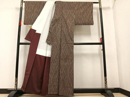 平和屋着物●本場大島紬　一元7マルキ　網目文　正絹　逸品　AABA3799ph