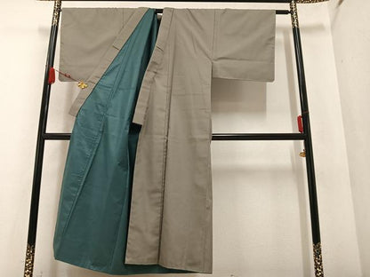 平和屋着物●男性　お召　色無地　利休白茶色　正絹　逸品　未使用　AABA3810ph
