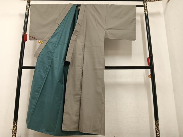 平和屋着物●男性　お召　色無地　利休白茶色　正絹　逸品　未使用　AABA3810ph