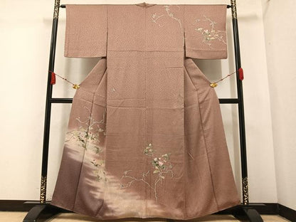平和屋着物●訪問着 絞り 枝花文 暈し染め 正絹 逸品 AABA3813ph