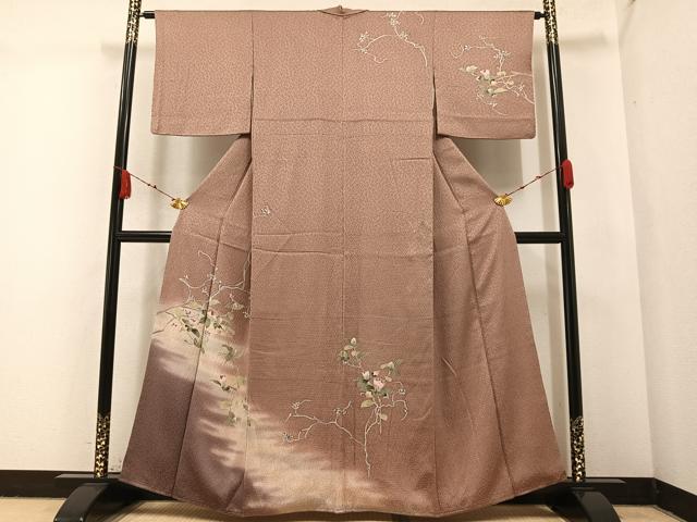 平和屋着物●訪問着 絞り 枝花文 暈し染め 正絹 逸品 AABA3813ph