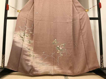 平和屋着物●訪問着 絞り 枝花文 暈し染め 正絹 逸品 AABA3813ph