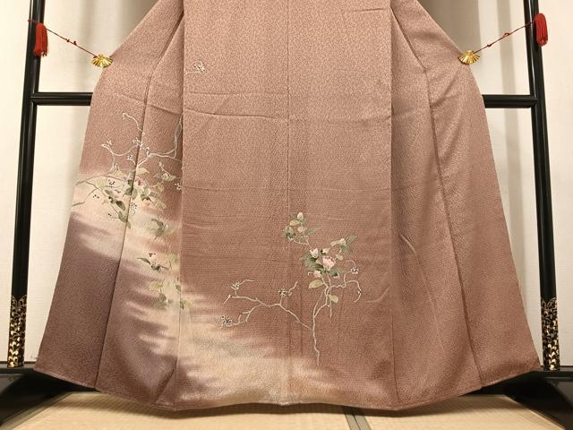 平和屋着物●訪問着 絞り 枝花文 暈し染め 正絹 逸品 AABA3813ph