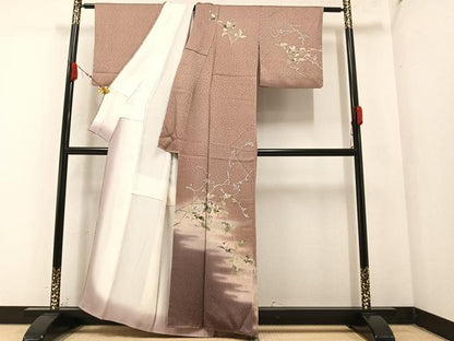 平和屋着物●訪問着 絞り 枝花文 暈し染め 正絹 逸品 AABA3813ph