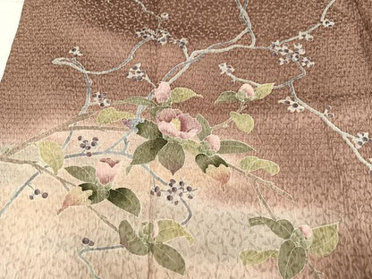 平和屋着物●訪問着 絞り 枝花文 暈し染め 正絹 逸品 AABA3813ph